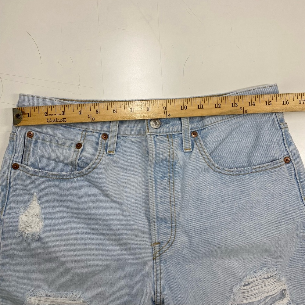 Levi's 501 High Rise Distressed Blue Jean Cutoff Denim Shorts Waist 30 Raw Hem - Picture 9 of 12